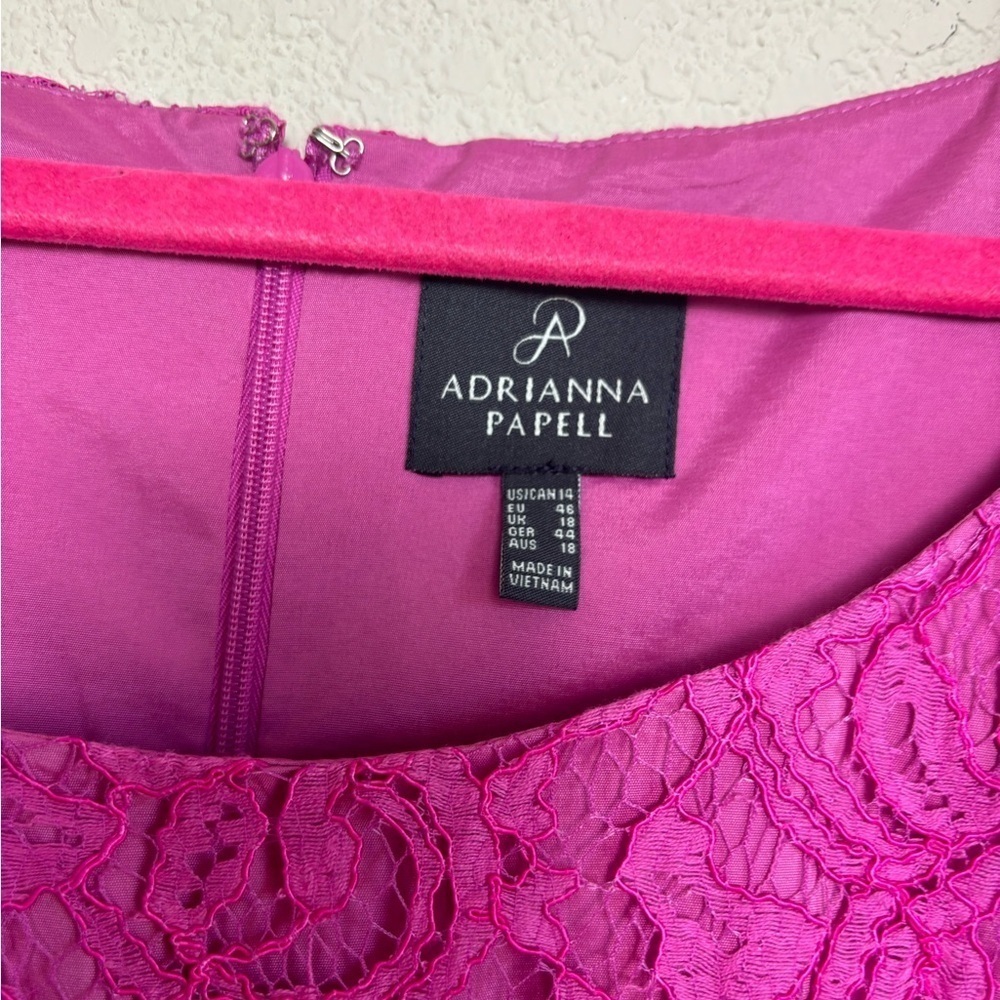 Adrianna Papell Pink Lace Overlay Round Neck Cap Sleeve Sheath Cocktail Dress 14 - Picture 4 of 10